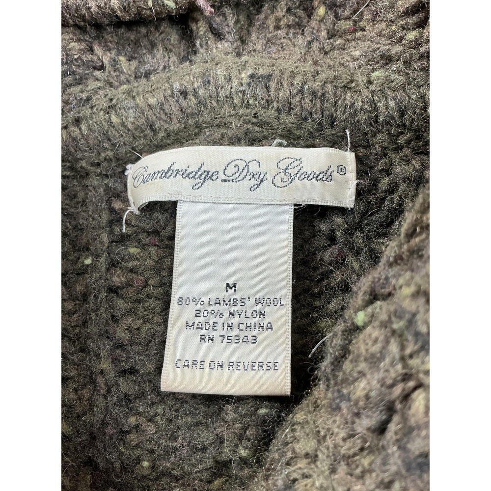 Cambridge Dry Goods Cardigan Sweater Womens M Green Wool Nylon Hooded Cable-Knit - Picture 2 of 8